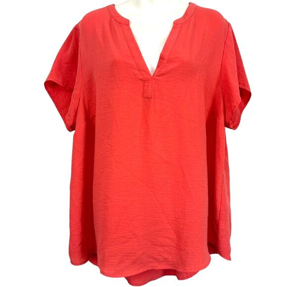 Torrid Womens Gauze Split Front Top Coral Pink V-Neck Short Sleeve Shirt sz 2X - Picture 1 of 16